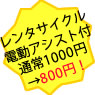 レンタサイクル電動アシスト付　通常1000円→800円！